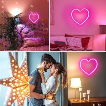 Pink Heart Neon Sign, LED Heart Light Battery Operated or USB Powered Heart Neon Light, Table and Wall Decoration Lights for Valentines Day Wedding Anniversary Girl's Room Party Birthday Home Décor