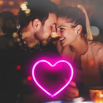 Pink Heart Neon Sign, LED Heart Light Battery Operated or USB Powered Heart Neon Light, Table and Wall Decoration Lights for Valentines Day Wedding Anniversary Girl's Room Party Birthday Home Décor