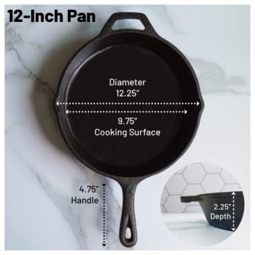 12 Inch Pre-Seasoned Cast Iron Skillet for Versatile Cooking