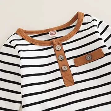 Toddler Infant Baby Boy Clothes Long Sleeve Striped T-Shirt Pullover Tops Solid Pants 2Pcs Fall Winter Outfits (Caramel, 12-18 Months)