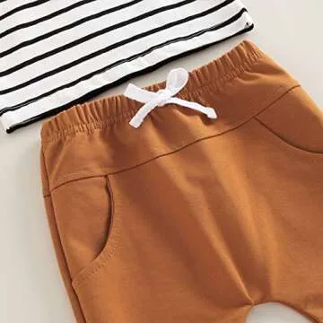 Toddler Infant Baby Boy Clothes Long Sleeve Striped T-Shirt Pullover Tops Solid Pants 2Pcs Fall Winter Outfits (Caramel, 12-18 Months)