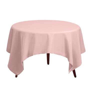 Gee Di Moda Square Tablecloth - 52 x 52 Inch Pink Table Cloth for Small Square or Round Tables - Hea...