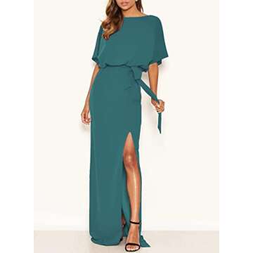 Happy Sailed Women Summer Maxi Dress 2025 Batwing Sleeve Tie Waist Side Split Long Cocktail Party Dresses for Wedding Guest Formal Dresses Evening Gown Light Blue Small