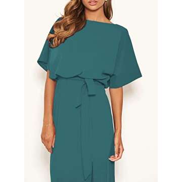 Happy Sailed Women Summer Maxi Dress 2025 Batwing Sleeve Tie Waist Side Split Long Cocktail Party Dresses for Wedding Guest Formal Dresses Evening Gown Light Blue Small