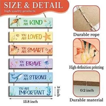 HIWERAN 6 Pieces Ocean Decor Kids Room Decor, Watercolor Ocean Inspirational Positive Quotes Wall Ar...