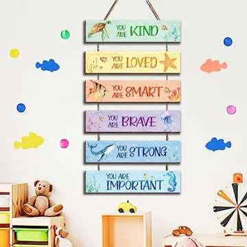 HIWERAN 6 Pieces Ocean Decor Kids Room Decor, Watercolor Ocean Inspirational Positive Quotes Wall Art Decor Hanging Plaque Sign for Teens Children Bedroom Princess Toddler Room-16