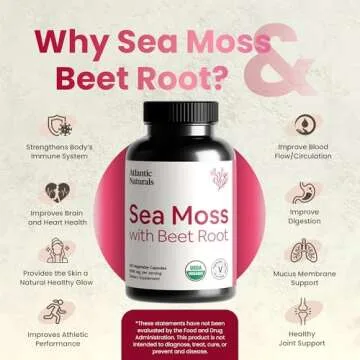 Atlantic Naturals Sea Moss with Beet Root Capsules - Premium Quality Multivitamin Supplement - Sea Moss Superfood to Support Immune Health, Blood Flow, Joint Health & Athletic Performance - 120 ct