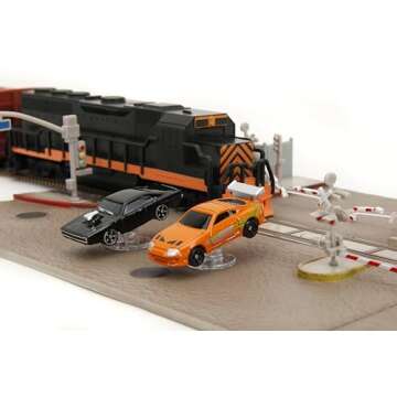 Fast & Furious Final Race Train Nano Scene & 2 1.65" Die-Cast Cars, Toys for Kids and Adults