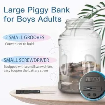 Lefree Big Piggy Bank, Digital Counting Coin Bank,Money Saving Jar,Gift,Powered by 2AAA Battery (Not Included)…