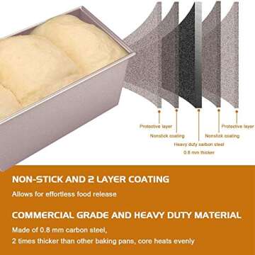 CHEFMADE Loaf Pan with Lid, Non-Stick Bakeware Carbon Steel Bread Rectangle Flat Toast with Cover for Baking Bread (Champagne Gold)
