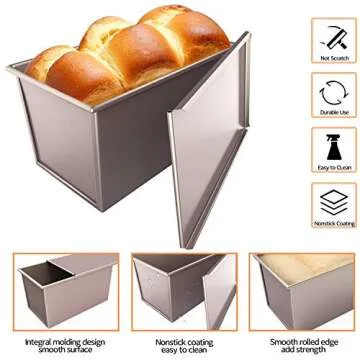 CHEFMADE Loaf Pan with Lid, Non-Stick Bakeware Carbon Steel Bread Rectangle Flat Toast with Cover for Baking Bread (Champagne Gold)