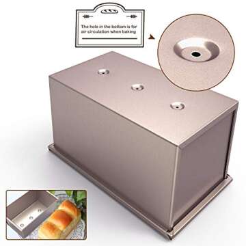 CHEFMADE Loaf Pan with Lid, Non-Stick Bakeware Carbon Steel Bread Rectangle Flat Toast with Cover for Baking Bread (Champagne Gold)