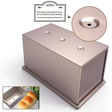 CHEFMADE Loaf Pan with Lid, Non-Stick Bakeware Carbon Steel Bread Rectangle Flat Toast with Cover for Baking Bread (Champagne Gold)