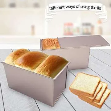 CHEFMADE Loaf Pan with Lid, Non-Stick Bakeware Carbon Steel Bread Rectangle Flat Toast with Cover for Baking Bread (Champagne Gold)