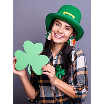 St. Patrick's Day Earrings Beaded Green Leaf Clover Dangling Earrings Handmade Irish Flag Heart Luck...