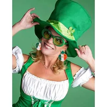 St. Patrick's Day Earrings Beaded Green Leaf Clover Dangling Earrings Handmade Irish Flag Heart Lucky Shamrock Hat Earrings Drop Dangle Earrings Irish Holiday Jewelry Gift for Women