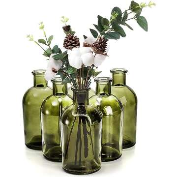 YOUEON 16 Pack Green Glass Bud Vases, Small Bud Vases in Bulk, Glass Flower Vases for Centerpieces, Vintage Decorative Bottle Vases for Flowers, Home Decor, Wedding Reception, Office