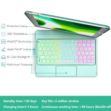 HOTLIFE Keyboard Case for iPad 10.2 - Backlit, Rotatable, Protective