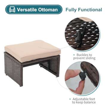 OC Orange-Casual Outdoor Loveseat 3 Piece Patio Furniture Set Outdoor Conversation Set All-Weather Wicker Love Seat with Ottoman/Side Table, Brown Rattan, Beige