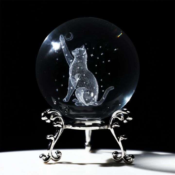Cat Crystal Ball Figurine for Cat Lovers 60mm Gift