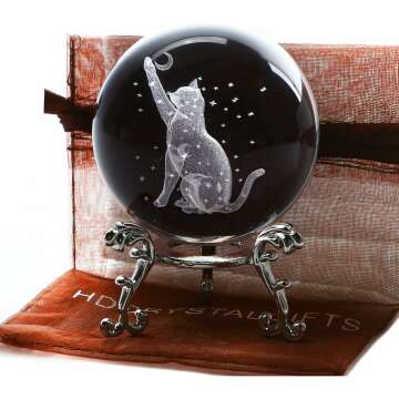 Cat Crystal Ball Figurine for Cat Lovers 60mm Gift
