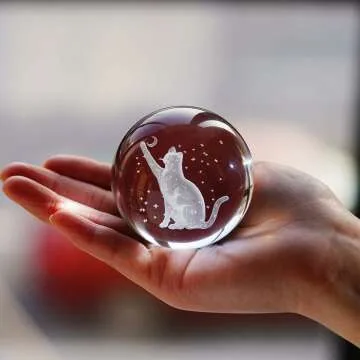 Cat Crystal Ball Figurine for Cat Lovers 60mm Gift