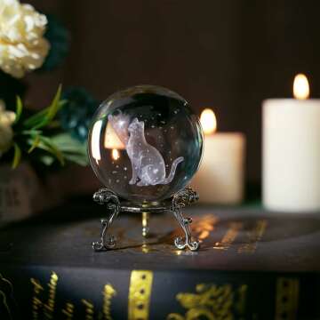 Cat Crystal Ball Figurine for Cat Lovers 60mm Gift
