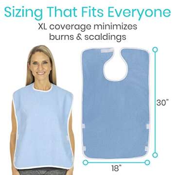 Vive Adult Bibs (2-pack) - Waterproof Apron Set for Men, Women for Eating with Adjustable Strap - Washable Reusable Large Terry Cloth