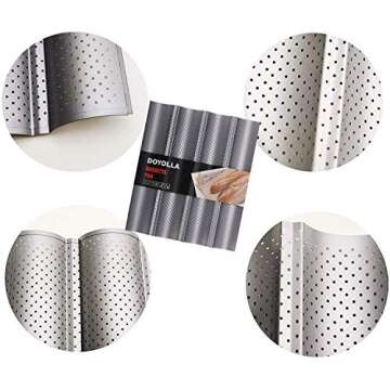 DOYOLLA Nonstick Perforated French Baguette Pans for Baking 15”x13” Carbon Steel 4 Loaf, w/Bread...