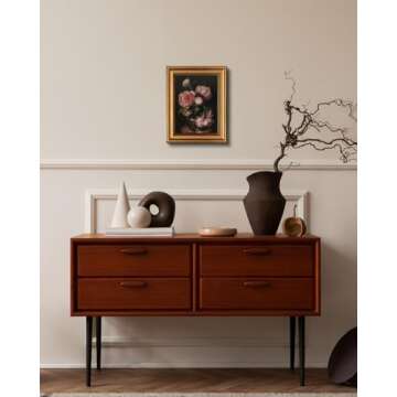 HUARCEY Framed Canvas Wall Art Prints, Bathroom Shelf Vintage Decor Aesthetic, Peony Floral Paintings Farmhouse Wall Decor, Retro Table Desk Decoration for Bedroom Living Room, 8x10Inch