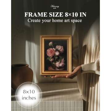 HUARCEY Framed Canvas Wall Art Prints, Bathroom Shelf Vintage Decor Aesthetic, Peony Floral Paintings Farmhouse Wall Decor, Retro Table Desk Decoration for Bedroom Living Room, 8x10Inch