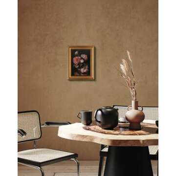 HUARCEY Framed Canvas Wall Art Prints, Bathroom Shelf Vintage Decor Aesthetic, Peony Floral Paintings Farmhouse Wall Decor, Retro Table Desk Decoration for Bedroom Living Room, 8x10Inch