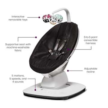 4moms MamaRoo Multi-Motion Baby Swing, Bluetooth Enabled with 5 Unique Motions, Black