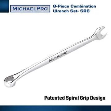 MichaelPro MP001014 8-piece SAE Combination Wrench Tool Set, Patented Spiral Grip Design Spanner Set, 15 Degree Offset Wrench Set at Open End, SAE Wrench Set for Mechanic