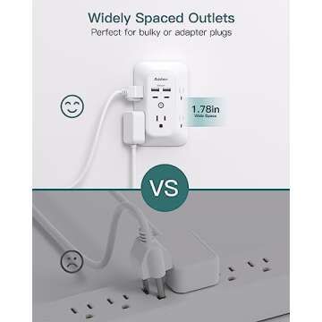 Surge Protector Outlet Extender - Addtam 5-Outlet Splitter with 4 USB Wall Charger(2 USB-C Ports), Multi Plug Outlet Power Strip for Home, Dorm Room Essentials