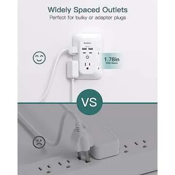 Surge Protector Outlet Extender - Addtam 5-Outlet Splitter with 4 USB Wall Charger(2 USB-C Ports), Multi Plug Outlet Power Strip for Home, Dorm Room Essentials