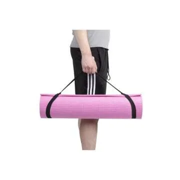 Mind Reader All Purpose Extra Thick Yoga Mat Fitness & Exercise Mats with Carrying Strap, High Density Anti-Tear, Red