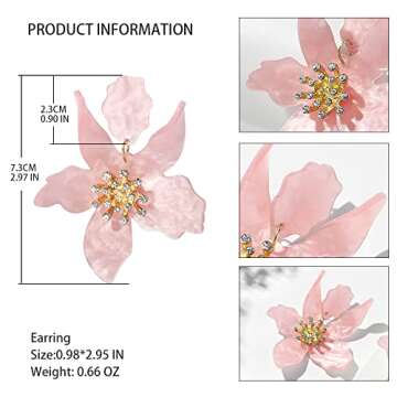 Boho Pink Flower Dangle Earrings for Women - Unique Jewelry