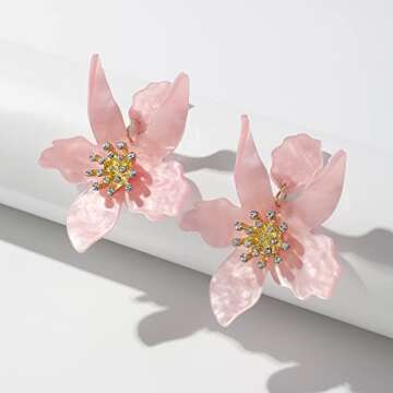 Boho Pink Flower Dangle Earrings for Women - Unique Jewelry