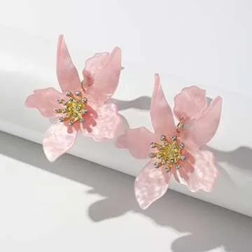 Boho Pink Flower Dangle Earrings for Women - Unique Jewelry