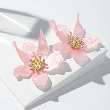 Boho Pink Flower Dangle Earrings for Women - Unique Jewelry