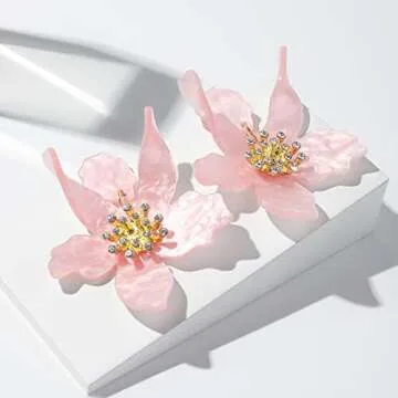 Boho Pink Flower Dangle Earrings for Women - Unique Jewelry