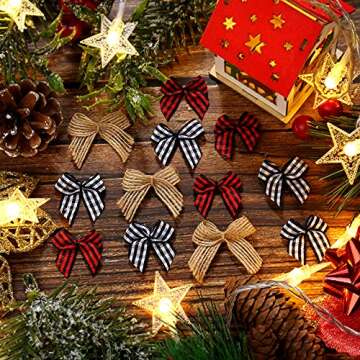 WHQXFDZ 120 PCS Christmas Mini Plaid Burlap Bows Christmas Buffalo Plaid Bows Ornament for Christmas Tree Crafts Home Decoration DIY Making(Multiple Colors)