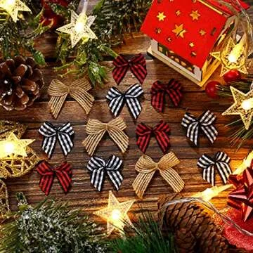 WHQXFDZ 120 PCS Christmas Mini Plaid Burlap Bows Christmas Buffalo Plaid Bows Ornament for Christmas Tree Crafts Home Decoration DIY Making(Multiple Colors)