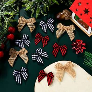 WHQXFDZ 120 PCS Christmas Mini Plaid Burlap Bows Christmas Buffalo Plaid Bows Ornament for Christmas Tree Crafts Home Decoration DIY Making(Multiple Colors)