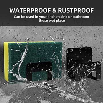 EIXENCOSI 2Pcs Sponge Holder for Kitchen Sink,Premium SUS304 Stainless Steel Waterproof Sponge Holder Sink Caddy - Quick Drying Strong Adhesive Sponge Holder - Black
