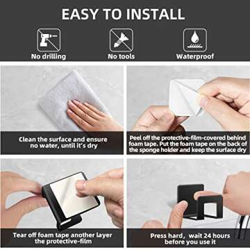 EIXENCOSI 2Pcs Sponge Holder for Kitchen Sink,Premium SUS304 Stainless Steel Waterproof Sponge Holder Sink Caddy - Quick Drying Strong Adhesive Sponge Holder - Black