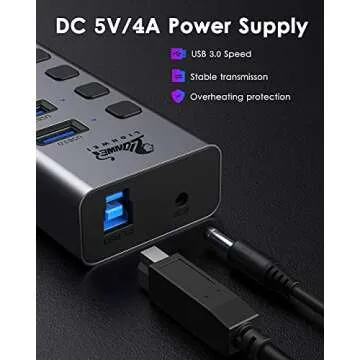 LIONWEI Universal 8-Port Powered USB 3.0/USB C Hub, Aluminum USB Splitter with 6 USB 3.0 Data Ports, SD/TF Card Readers, On/Off Power Switches, AC Adapter