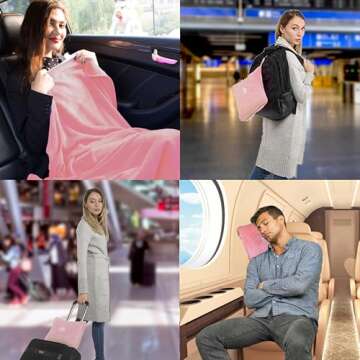 BlueHills Premium Soft Travel Blanket Pillow Airplane Blanket in Soft Bag case with Hand Luggage Bel...