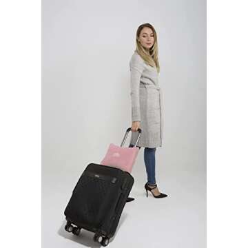 BlueHills Premium Soft Travel Blanket Pillow Airplane Blanket in Soft Bag case with Hand Luggage Belt and Carabiner Compact Pack Large Cozy Portable for Plane Car Train Transit Light Pink T020